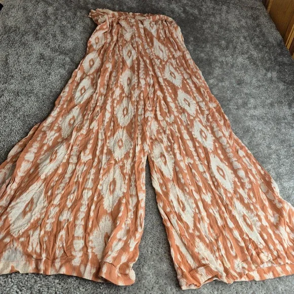 Vanilla Star Orange Ikat Wide Leg Palazzo Pants Womens Large Rayon Boho - Picture 5 of 9